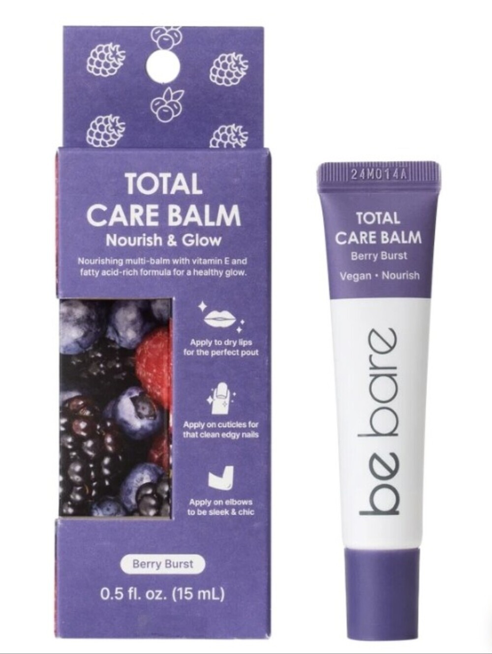 CLEARANCE! be bare Total Care Balm Nourish & Glow: Berry Burst, 15ml, NIB